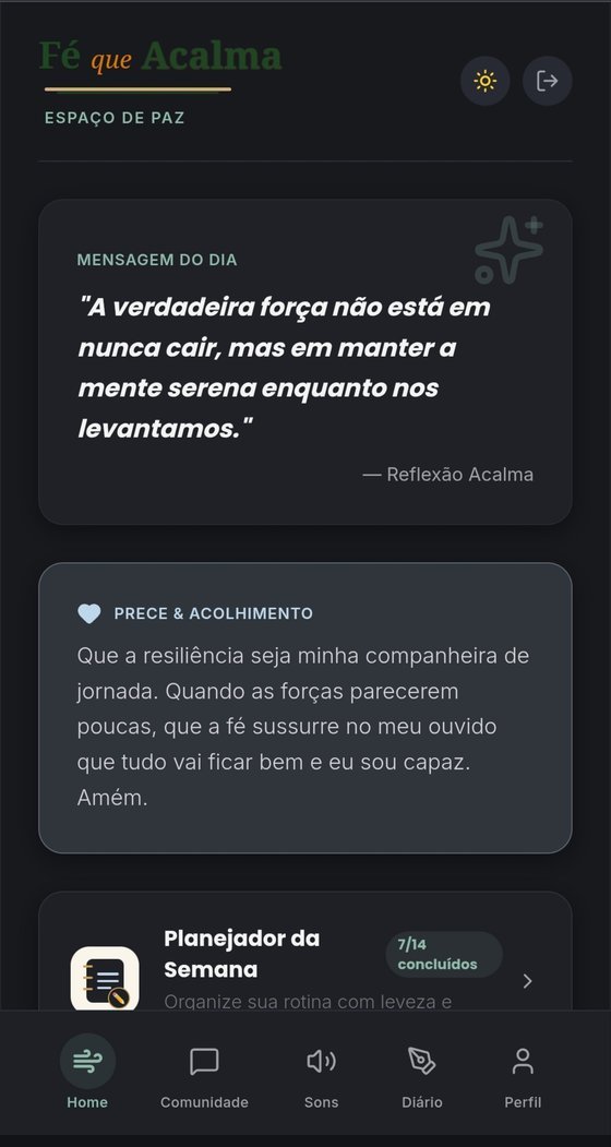 Tela inicial do app com mensagem do dia e prece de acolhimento